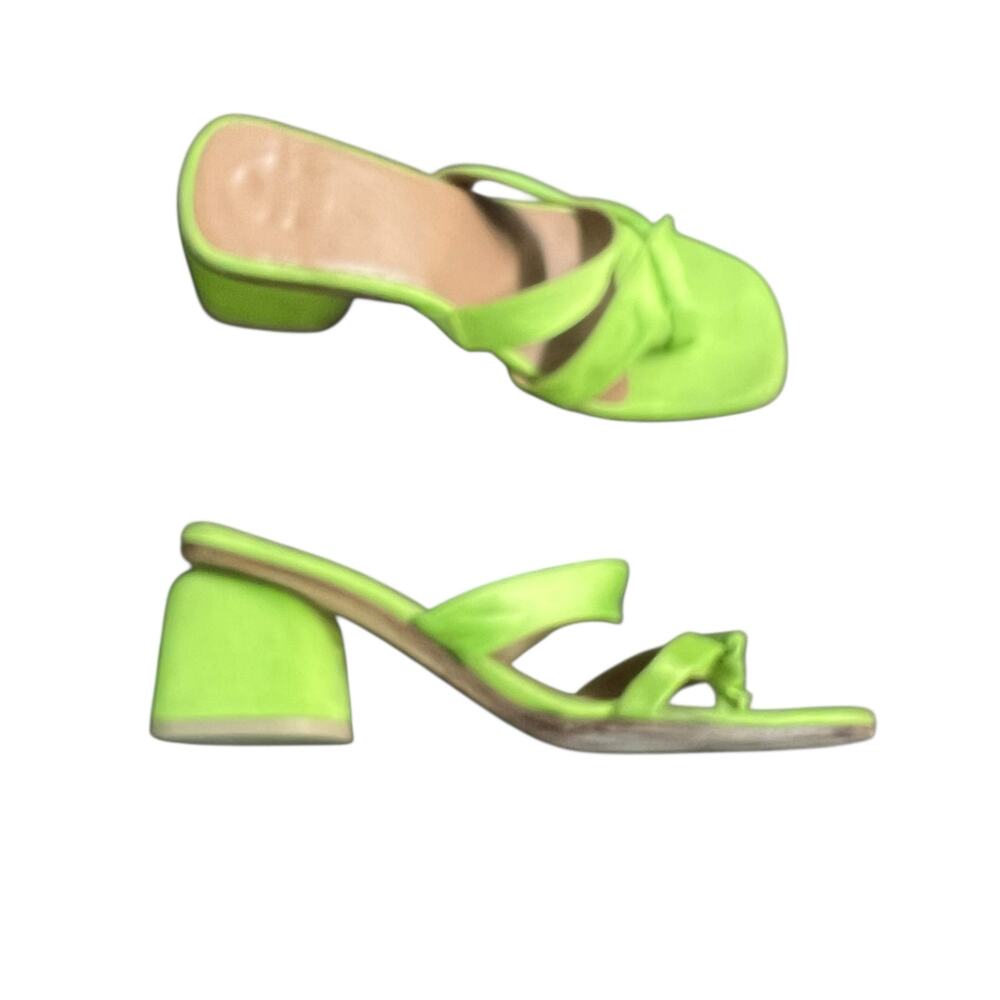 LOQ Lime Green Satin Chunky Heel Sandals Handcrafted Spain Women's Size EU 37